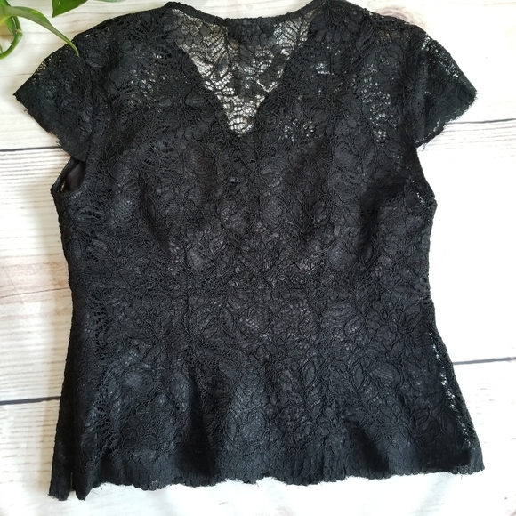 Alfani NWT Lace Overlay Balck Top Sz 4P - Picture 2 of 7